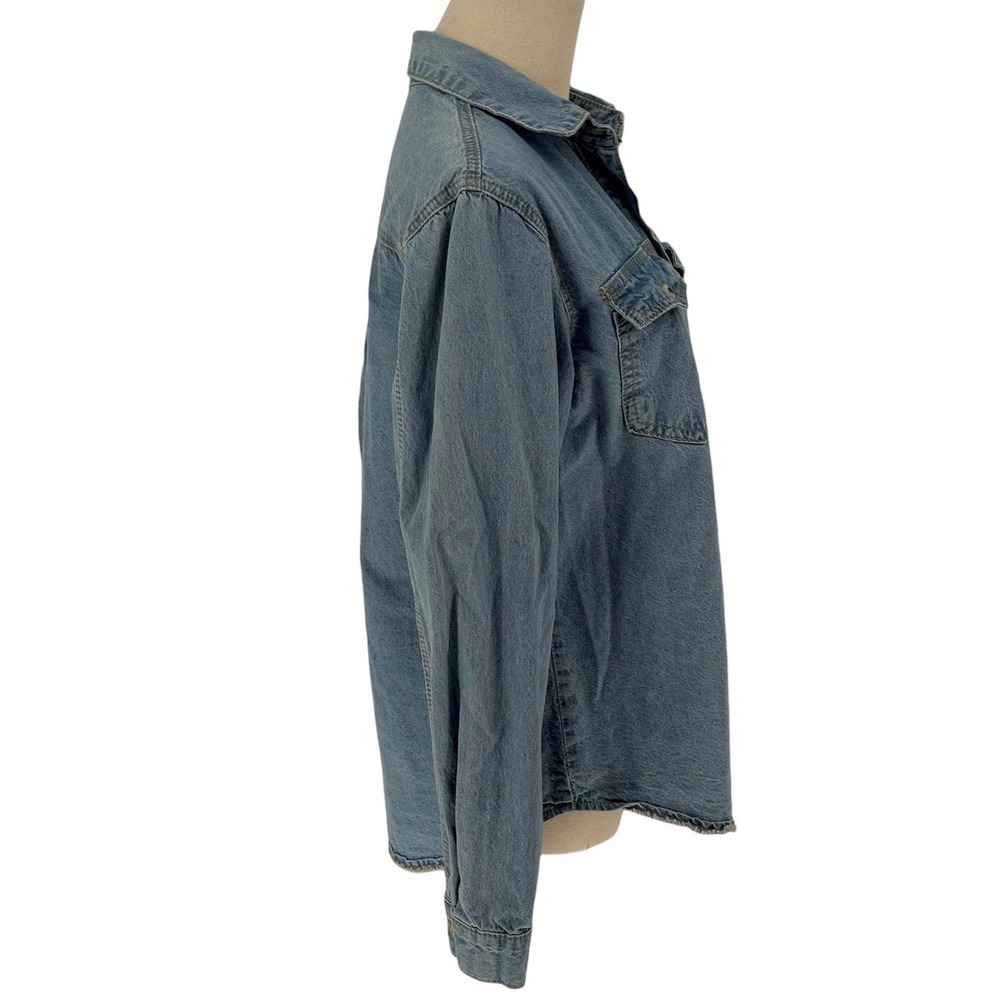 SHEIN Denim Shirt Light‎ Wash 100% Cotton Button Down Pockets Small 4 - Picture 3 of 7